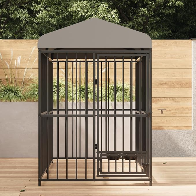 Outdoor Dog Kennel for Large Dogs, 8x4x6 FT Large Dog Kennel Outside with Lock, Dog Enclosures with UV-Resistant Waterproof Roof Cover for Outside