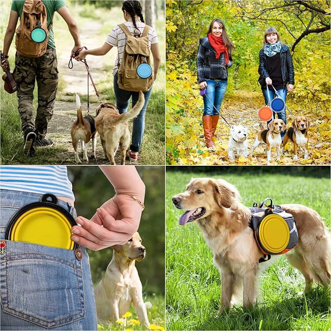 ME.FAN Collapsible Dog Bowl for Travel (12oz), 6 Pack Portable Pet Bowl with Carabiners, Foldable, Expandable