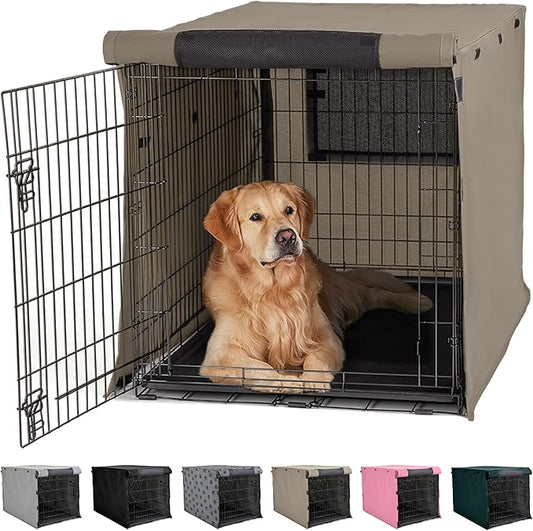 GORILLA GRIP Dog Crate Covers Compatible with Amazon Basics Dog Crates, All Sides Open, Privacy Cover Fits 42" Wire Kennel, Breathable Mesh Windows, Light Reducing Puppy Training Cage Topper, Taupe