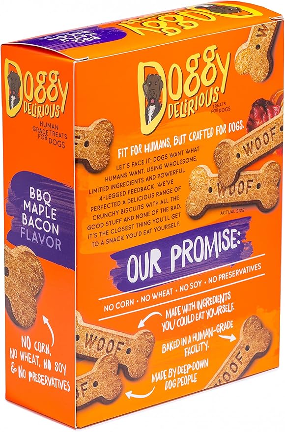 Crunchy Dog Treats – for All Pet Sizes, Breeds – All-Natural Puppy Treat – 100% Human-Grade – Delicious Pet Treat Bones, Snacks for Dogs – BBQ Maple Bacon, 16 Oz.