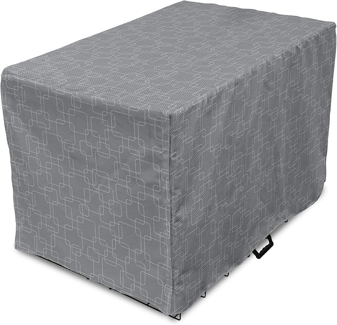 Ambesonne Geometric Dog Crate Cover, Interlinking Round Edged Squares Forming Tileable Pattern, Easy to Use Pet Kennel Cover for Medium Large Dogs, 36 Inch, Pearl Grey