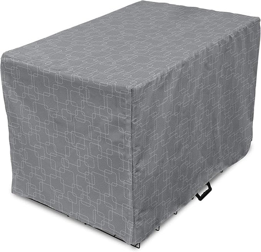 Ambesonne Geometric Dog Crate Cover, Interlinking Round Edged Squares Forming Tileable Pattern, Easy to Use Pet Kennel Cover for Medium Large Dogs, 36 Inch, Pearl Grey