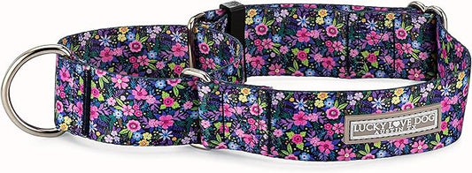 Lucky Love Dog Wide Martingale Dog Collar - No-Slip, Durable, & Soft Webbing 1.5 inch Martingale Collar for Dogs Male and Female - Ideal for Training & Walking, Stylish Primrose Pattern, X-Large Size