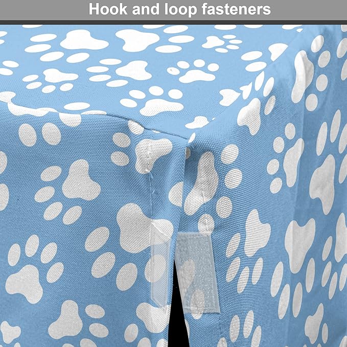 Ambesonne Paw Print Dog Crate Cover, Animal Themed Pattern with Pet Foot Marks on Blue Toned Background Print, Easy to Use Pet Kennel Cover for Cats & Medium Dogs, 30 Inch, Sky Blue