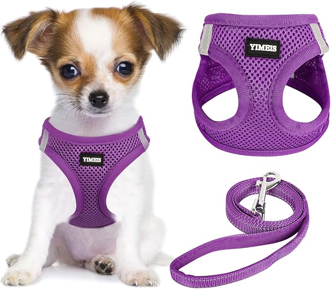 YIMEIS Dog Harness and Leash Set, No Pull Soft Mesh Pet Harness, Reflective Adjustable Puppy Vest for Small Medium Large Dogs, Cats (Purple, Medium (Pack of 1)
