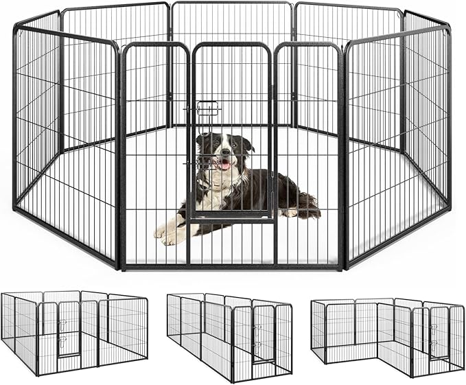 Giantex Dog Playpen Outdoor 32" H - 8 Panels Metal Pet Fence for Medium Dogs, 20.5ft Total Length, Heavy Duty Dog Pen Exercise Fence with Door, Portable Dog Fence Outdoor for Yard Garden RV Camping