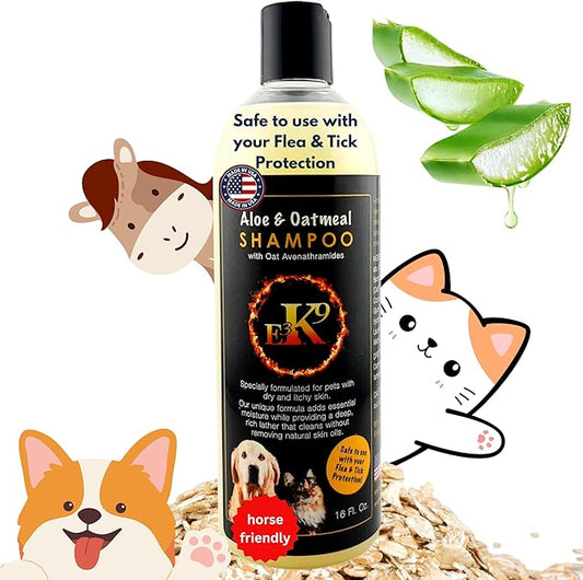 E3 Oatmeal Shampoo for Dogs and Cats - Hypollergenic - Aloe & Oatmeal Itchy Skin Relief - Dog Shampoo for Allergies & Itching - Oatmeal & Aloe, Soothes Sensitive Skin - Shampoo de Avena para Perros