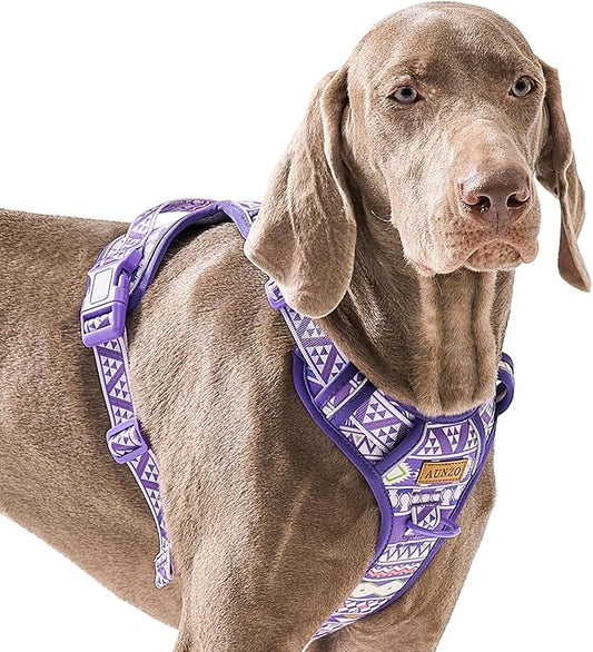 Purple Dog Harness with Ethnic Pattern for Big Dog, Like English Bulldog Doberman Husky Rottweiler Labrador, Easy to Put on and Take Off, No Pull Easy Walk Escapeproof No Choke, Large