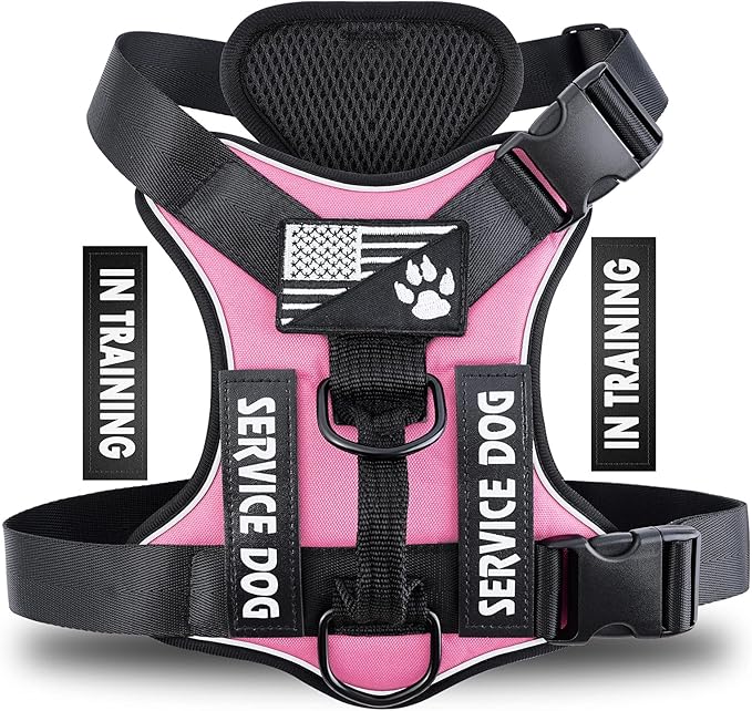 Demigreat Service Dog Harness, Reflective Dog Vest Harness with 5 PCS Patches, Adjustable Soft Oxford Pet Harness, Inner Layer Mesh, Easy to Control for Dogs