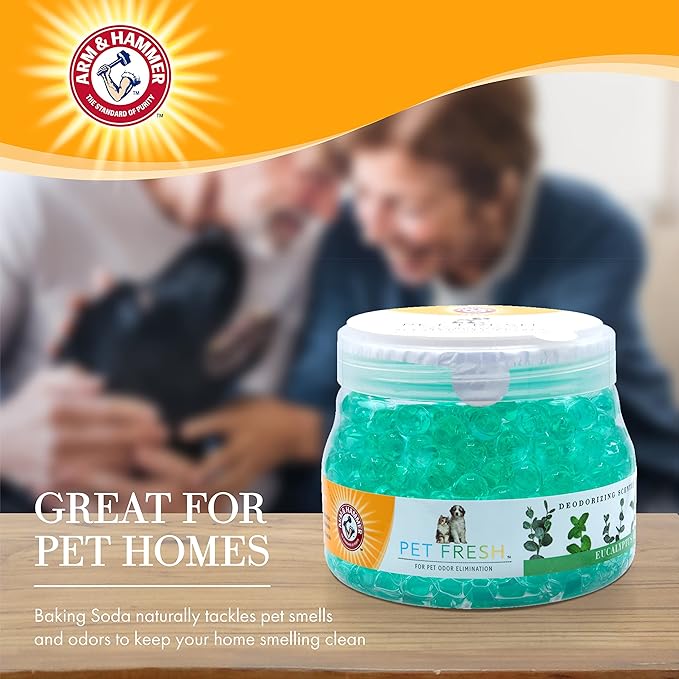 Arm & Hammer Pet Fresh Deodorizing Scented Gel Pearls | 12 oz Pet Odor Neutralizing Gel Beads with Arm & Hammer Baking Soda | Air Freshener Odor Eliminator in Eucalyptus Mint Scent