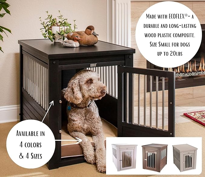 New Age Pet ECOFLEX Dog Crate End Table - Furniture-Style Pet Crate for Crate Trained Dogs - Stainless Steel Tubing & a Latched Closure - 10 Year Manufacturer's Warranty, Large, Black
