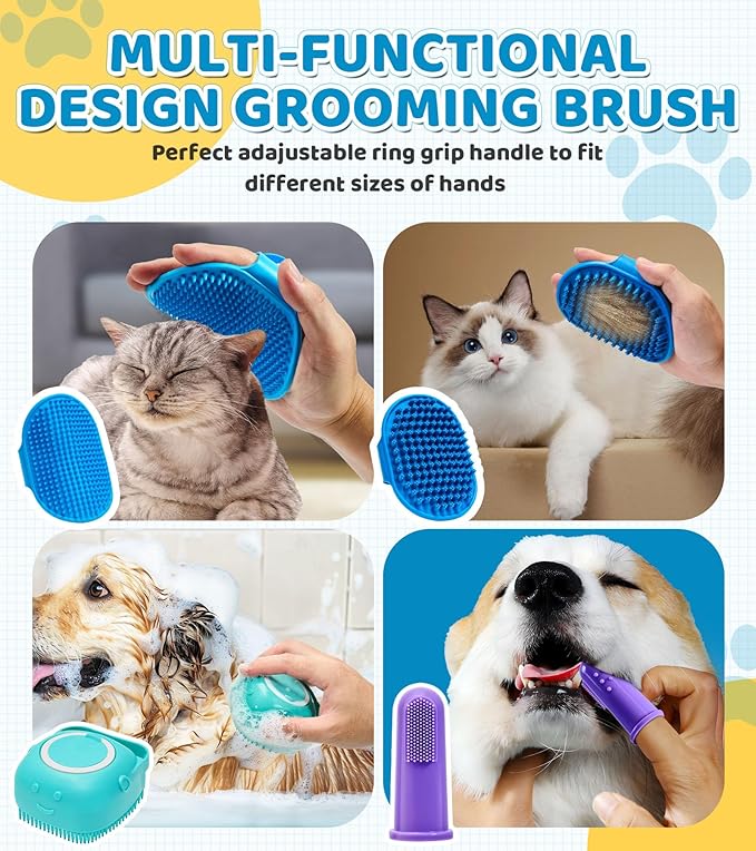 4 Pack Dog Bath Brush – Soft Silicone Pet Shampoo Brush for Dog & Cat Grooming, Massage & Cleaning – Gentle Scrubber for Bathing and Deshedding