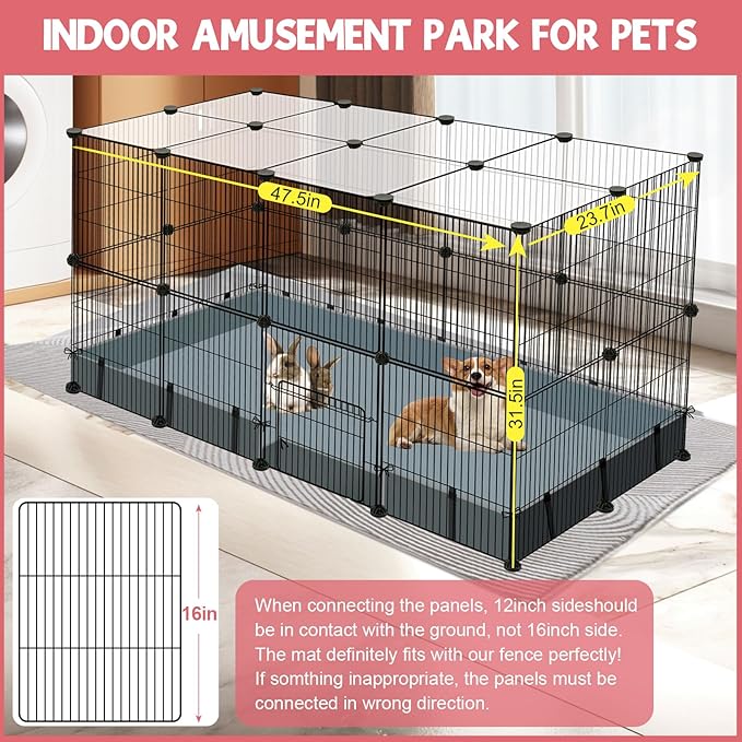 32 Panels Small Animal Playpen,Pet Playpen with Waterproof Mat,C&C Cage for Guinea Pigs, Play Pen for Rabbit and Chicken,Bunny Pen