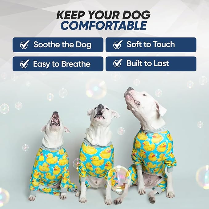 Tooth and Honey Pit Bull Pajamas Rubber Duck Print Lightweight Pullover Pajamas Full Coverage Dog pjs Yellow with Grey Trim