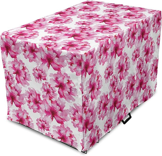 Ambesonne Watercolor Dog Crate Cover, Abstract Floral Arrangement Peonies Pattern Botany Themed and Nature Inspired, Easy to Use Pet Kennel Cover for Cats & Medium Dogs, 30 Inch, Magenta Pink
