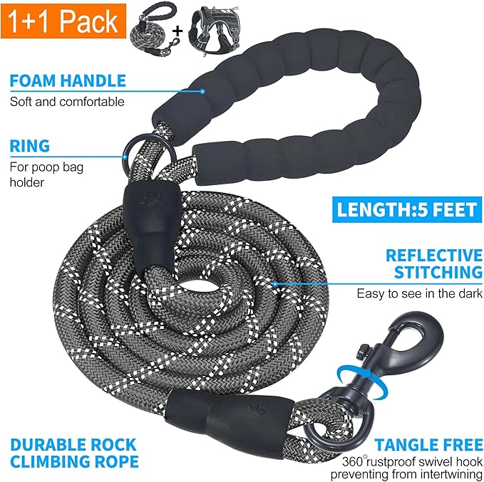 Heavy Duty Tactical Dog Harness for Small Dogs, No Pull Adjustable Pet Harness Reflective Service Training Easy Control Pet Vest Military K9 Working Dog Harnesses- Small, Black