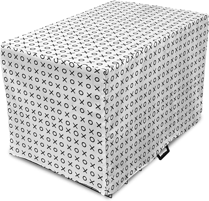 Ambesonne XOXO Dog Crate Cover, Simplistic and Monochrome Design of Letters X and O Modern Art Print, Easy to Use Pet Kennel Cover for Cats & Medium Dogs, 24 Inch, Grey Charcoal