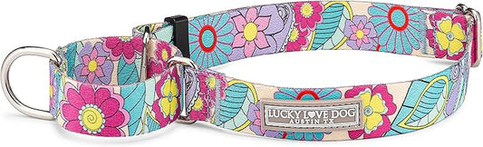 Lucky Love Dog Martingale Dog Collar - Adjustable, No-Slip, Durable, & Soft Webbing Dog Collar for Male and Female Dogs Ideal for Training & Walking - Stylish Caroline Pattern, Small Size