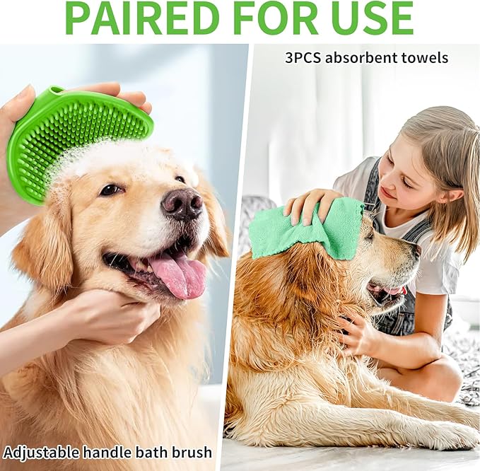 Buddy Muddy Green Pet Foot Cleaner with Handle, Adjustable Bath Brush & Absorbent Towels for Large Dogs