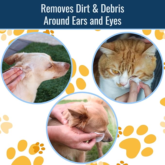 HealthSmart Ear & Eye Wipes for Dogs & Cats, Puppy & Kitty Essentials, Gently Formulated, Removes Debris Around Ears & Eyes, 100 Count, Travel Size