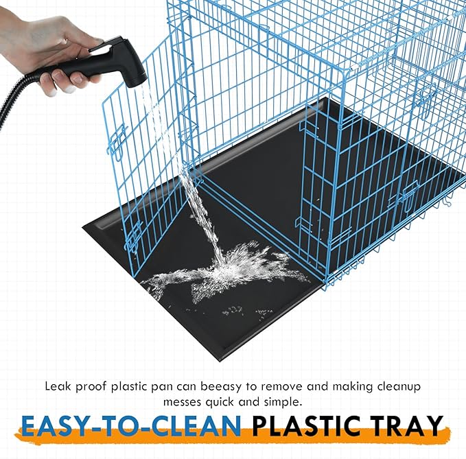 PayLessHere Large Dog Crate Kennel for Medium Large Dogs Metal Dog Cage Double-Door Folding Travel Indoor Outdoor Puppy Playpen with Divider and Handle Plastic Tray (48 Inch, Blue)