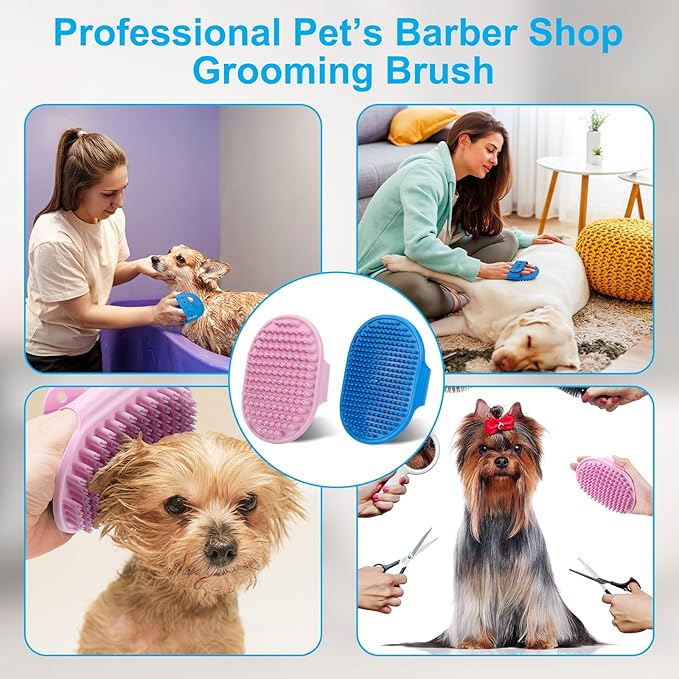 6PCS Pet Grooming Set - Lengthen Dog Washing Gloves, Dog Bath Brush, Dog Toothbrush Finger, Dog Shampoo Brush, Silicone Pet Bathing Gloves for Gentle Cleaning, Massaging, Shedding (Pink Grooming Set)