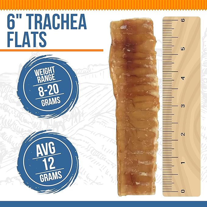 K9warehouse® - 6 Inch Beef Trachea Dog Chews - 12 Count Trachea Flats for Dogs - Packed in USA - Trachea Dog Treats - All Natural Grass-Fed Beef Dog Chews - Rich in Glucosamine Chondroitin