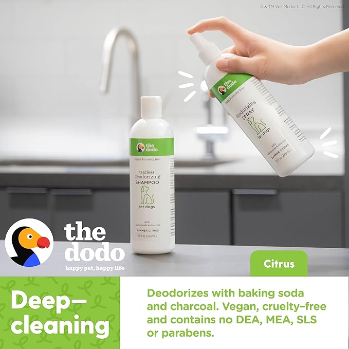 The Dodo Deodorizing Shampoo & Spray Twin Pack for Dogs; 12oz Deodorizing Dog Shampoo + 12oz Deodorizing Dog Spray with Charcoal; Vegan, Cruelty-Free, No DEA, MEA, SLS or Parabens