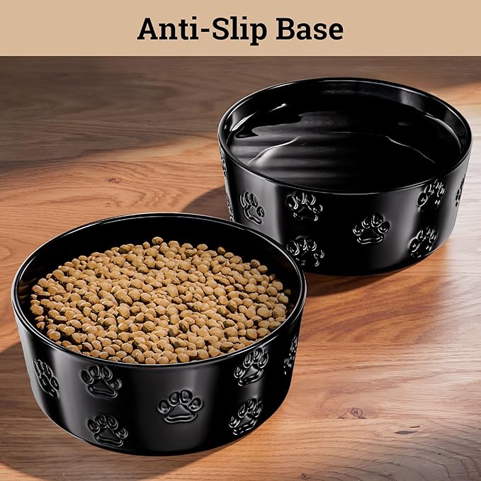 Ceramic Dog Bowl Set of 2 with Anti-Skid Base - 7.5" Wide x 3" Tall Ceramic Dog Bowls for Large Dogs - 5 Cup Capacity Food and Water Bowls for Dogs - Rubber Bottom Pet Bowl Set of 2 for Large Pets