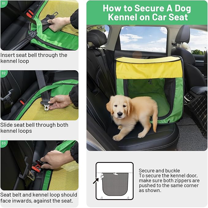 Collapsible Dog Travel Crate House Portable Dog Kennel for Small Medium Dogs Foldable Crate for Pets Cat Enclosure Indoor Outdoor Large Dog（Green and Yellow-Small）