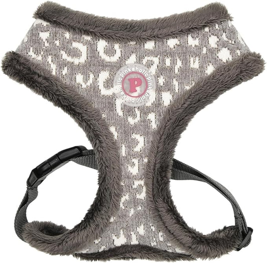 Pinkaholic New York Tailsy Dog Harness Over-The-Head Warm Winter Leopard Pattern Adjustable Chest for Small Dog, Grey, Small