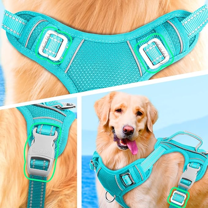 BARKBAY No Pull Dog Harness Large Reflective Dog Harness with Front Clip and Easy Control Handle for Walking Training Running with ID tag Pocket(Ocean Blue,XL)