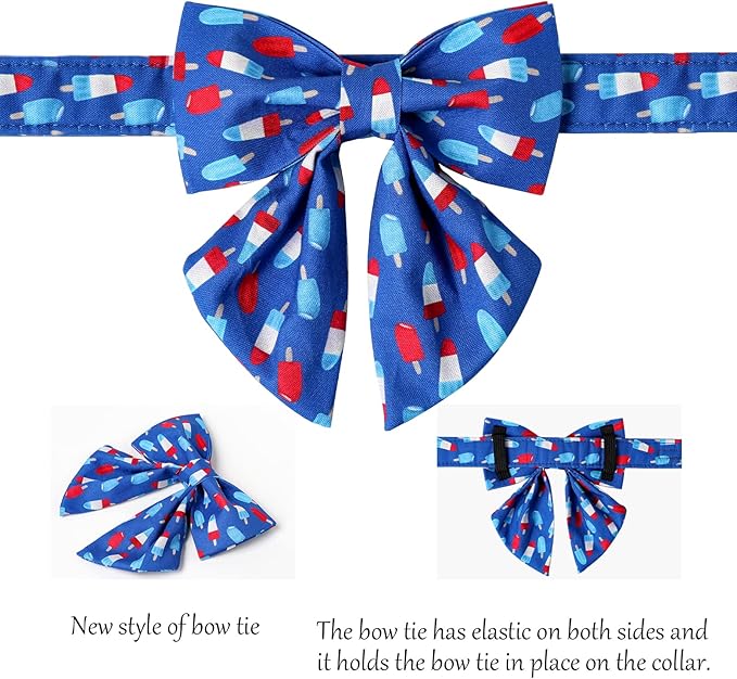 Lionet Paws Patriotic Dog and Cat Collar with Sailor Bow, 4th of July, Soft and Comfortable Adjustable Summer Popsicle Collar for Puppies and Cats, Neck 8-12 inches