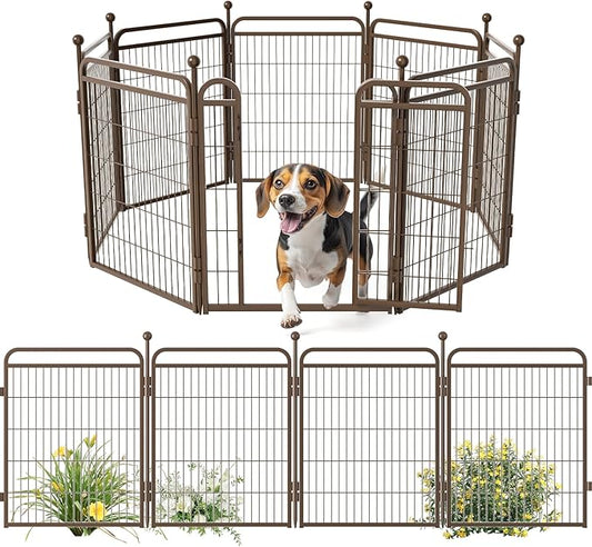 Gardner Pet Dog Playpens, 32" H 8 Panels Dog Pen Outdoor/Indoor Dog Fence Exercise Pen for Small/Medium/Large Dogs, Foldable Pet Play Yard Gate with Gravity Automatic Lock, Pet Playpen, Brown