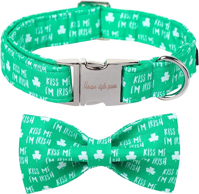 Unique Style Paws St. Patrick's Day Dog Collar with Bow Green Clover Dog Collar Bowtie Bowtie Collar for Large Medium Small Dogs