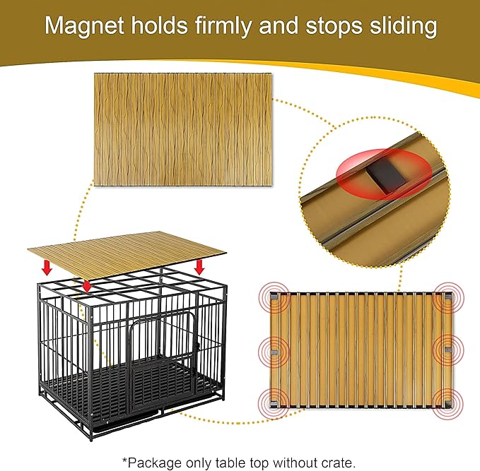 PetmystifyDog Crate Topper with Magnets for 42 Inch Crate - Aluminum Foldable Dog Kennel Topper Decorative Storage Pet Crate Table Light Brown (Only Topper)