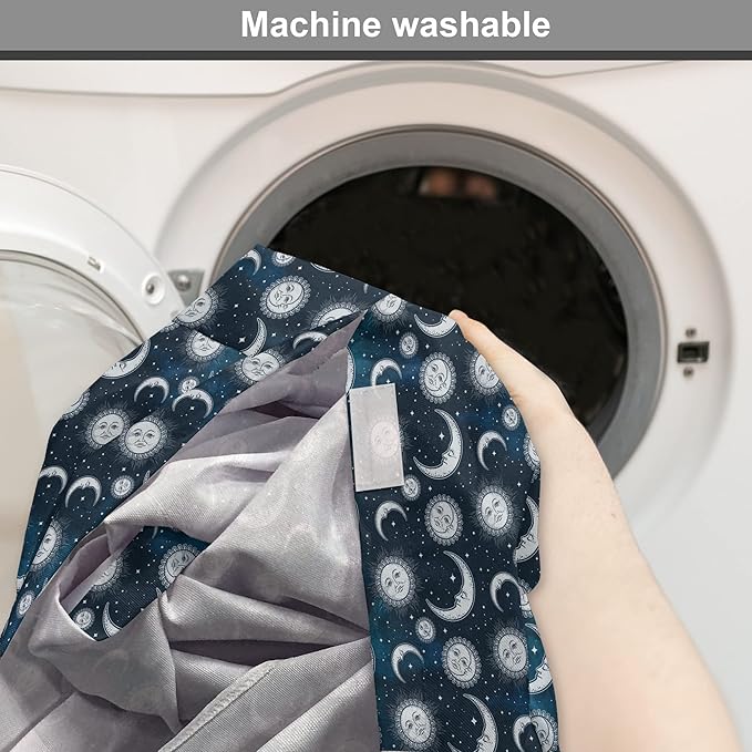 Ambesonne Sun and Moon Dog Crate Cover, Heavenly Bodies in Starry Night Sky Graphic Theme, Easy to Use Pet Kennel Cover for Cats & Medium Dogs, 24 Inch, Blue Grey