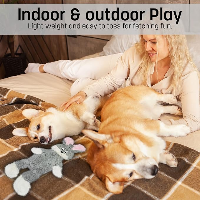 FGA MARKETPLACE Grey Rabbit Dog Toy Flat NO Stuffing NO Squeak, Funny Style Will Entertain Your Dog for Hours, Recommended for Small and Medium Dog 21 INCH Long