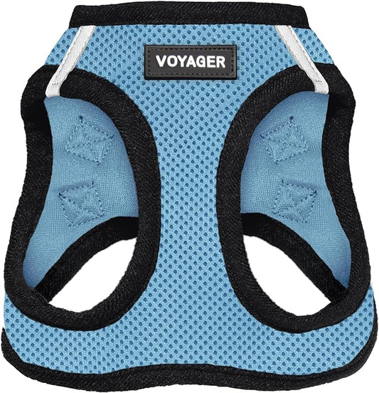 Voyager Step-in Air Dog Harness - All Weather Mesh, Reflective, No Pull Harness for Small, Medium Dogs, Cats - Secure with Hook & Loop Fastener, Buckle, Double D-Rings - Baby Blue/Black Trim, S