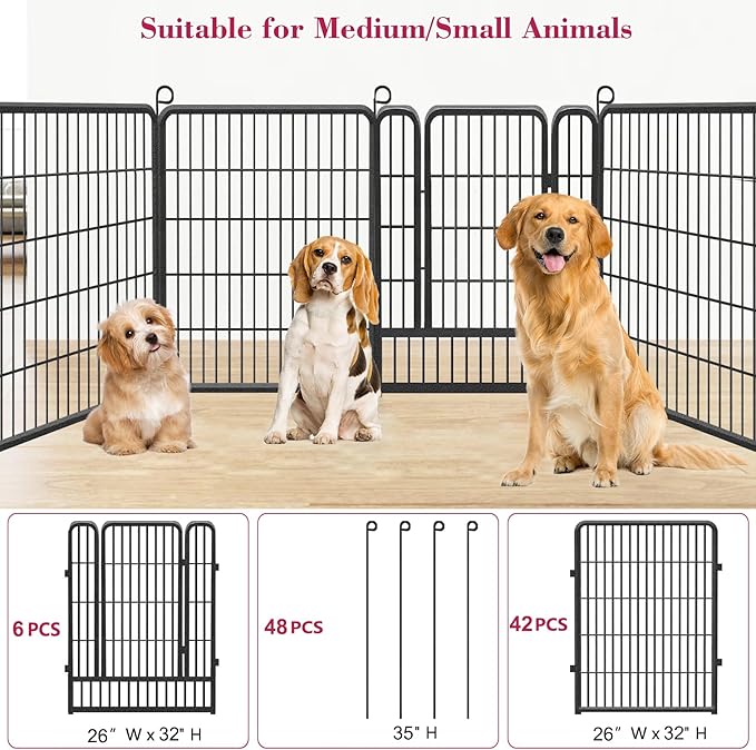 Dog Playpen Dog Fence Outdoor for Yard, 32inch 48 Panels Dog Pens Outside Anti-Rust Pet Playpen Exercise Pen with Lock for Large Medium Small Dogs, Portable Pet Fence for Yard RV Camping