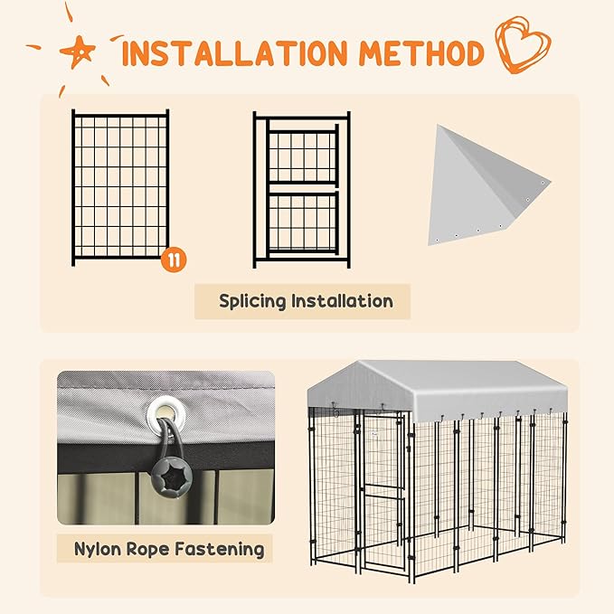 PawHut 7.8' x 6' Dog Kennel Outdoor with Waterproof Cover, Dog Playpen for Extra Large Dogs with Two Part Door Design, Silver