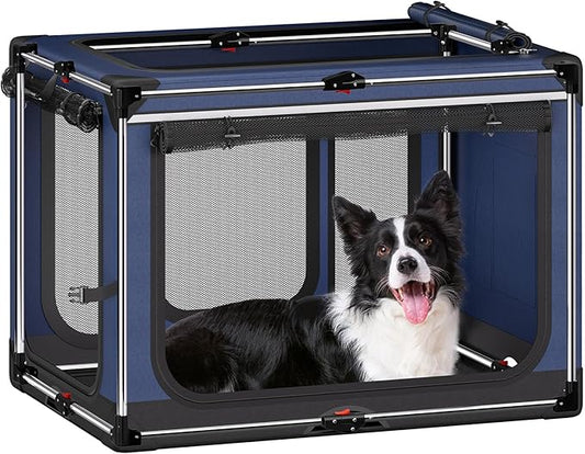 Collapsible Dog Crate: 38 Inch Foldable Soft Sided Dog Crate for Large Dogs, Portable Dog Travel Kennel with Soft Mat for Indoors & Outdoors, Blue