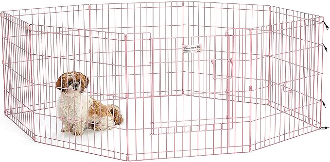 MidWest Homes for Pets Dog Exercise Pen & Playpen, 24" W x 24" H, with Door, Pink