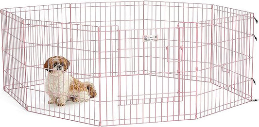 MidWest Homes for Pets Dog Exercise Pen & Playpen, 24" W x 24" H, with Door, Pink