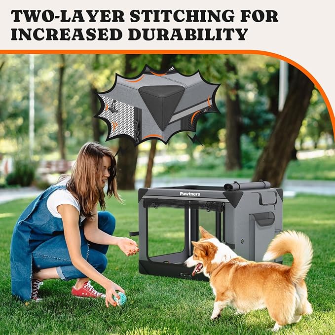 Collapsible Dog Crate: 30 Inch Foldable Soft Sided Dog Crate for Medium Dogs, Portable Dog Travel Kennel with Soft Mat for Indoors & Outdoors, Grey