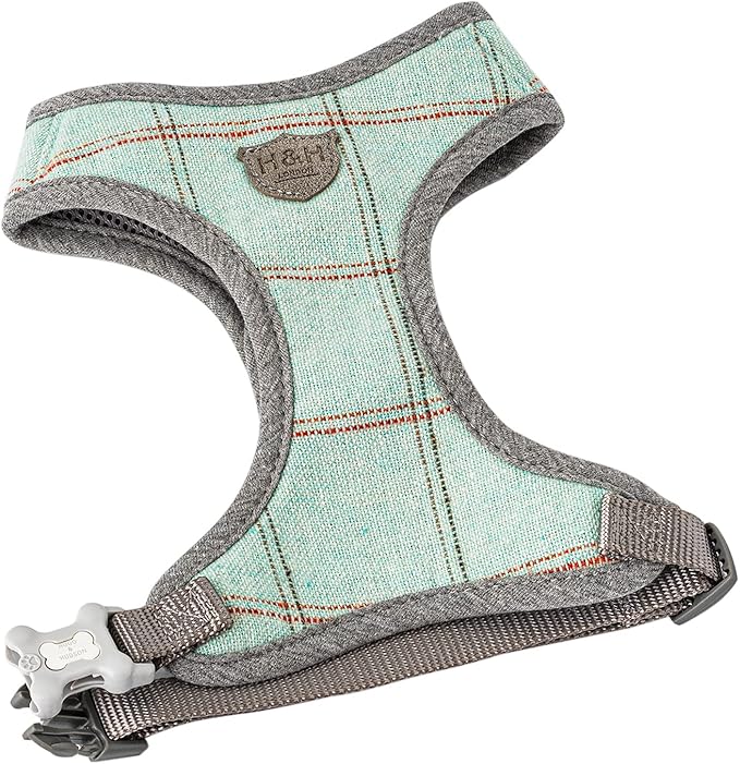 HUGO & HUDSON Dog Harness, No-Pull Anti Choke Tweed Harness Vest, Aqua Checkered, XS