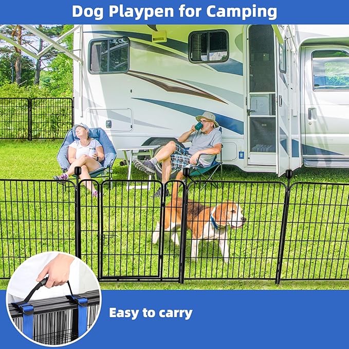 ADAVIN Tall Garden Fence 54 in(H)×22.1 Ft(L),10 Panels Dog Fence Outdoor for Yard, Heavy Duty Iron Metal Fence with Gate Low Threshold, No Dig Fence Panels, Animal Barrier Fence, Black