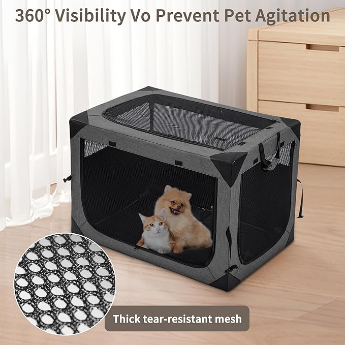 Dog Crates 30 Inch Collapsible Soft Dog Crate, 3-Door Foldable Soft Kennel for Medium Dogs, Portable Pet Travel Cage with Chew Proof Mesh Window for Outdoors