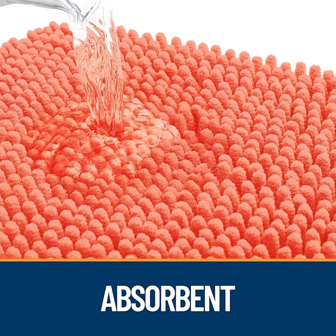 OLANLY Dog Door Mat for Muddy Paws 36x24, Absorbs Moisture and Dirt, Absorbent Non-Slip Washable Mat, Quick Dry Chenille, Mud Mat for Dogs, Entry Indoor Door Mat for Inside Floor, Coral