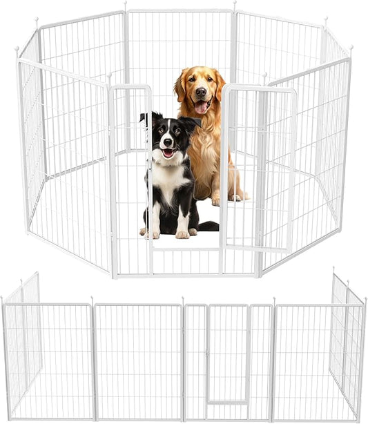 Dog Playpen 40 Inch 8 Panels, Ideal Dog Fence for Small/Medium/Large Dogs Indoor & Outdoor Bliss, Perfect Dog Pen for Camping, Yard, RV, Garden Fence, White